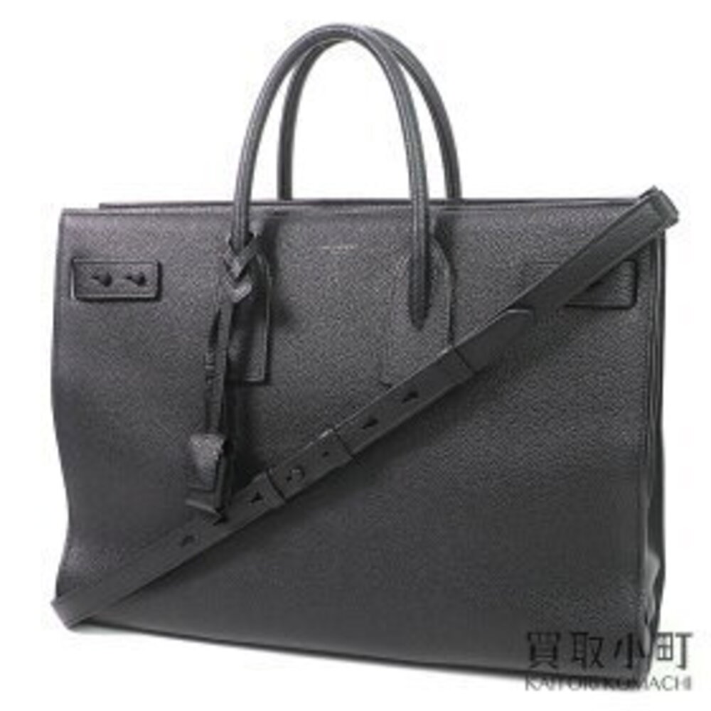Saint Laurent Tote Grained Leather Bag de Shoulder Black Sac Thin Jour Souple - Picture 2 of 7